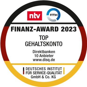 Auszeichnung von n-tv und FMH: Gewinner des Finanz-Award 2023 als Top Gehaltskonto.