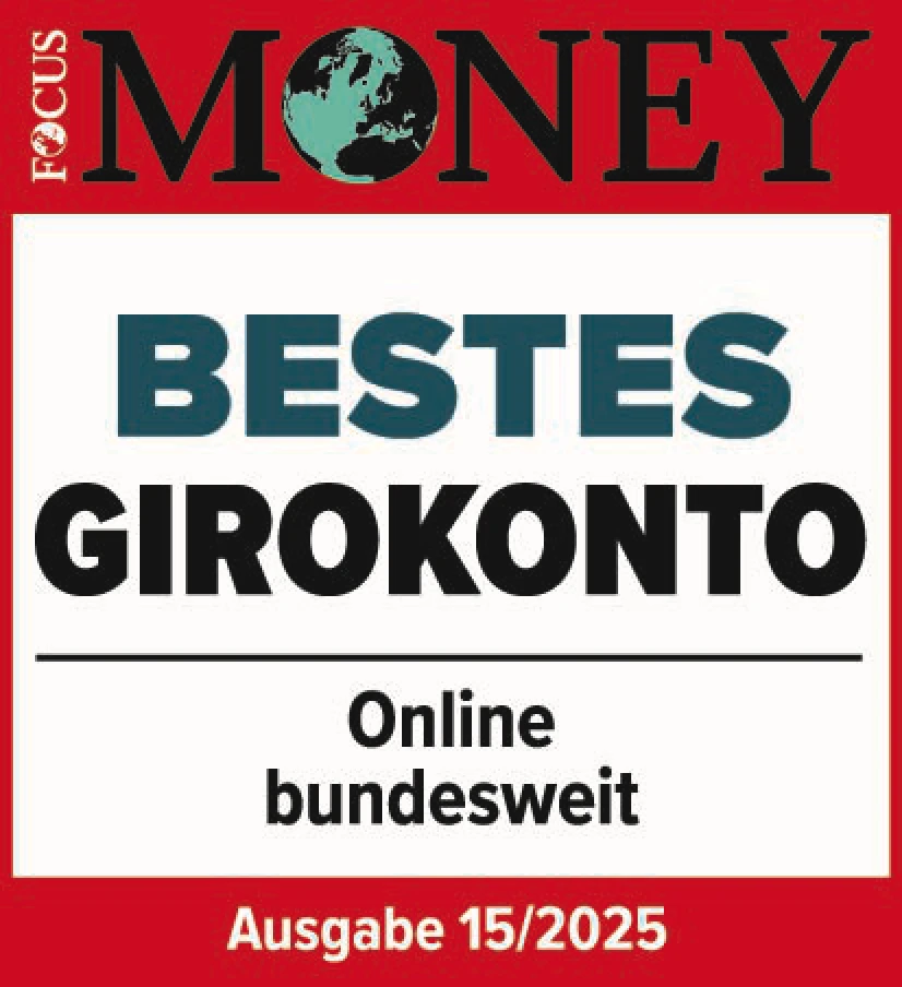 Auszeichnung von Focus Money: Bestes Girokonto in der Kategorie Online bundesweit.