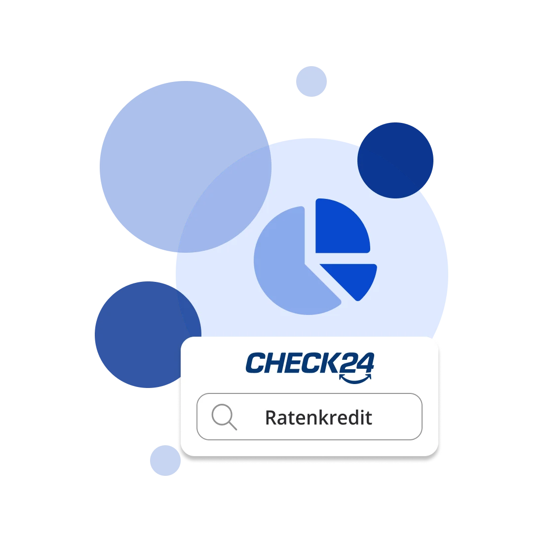 Eine Illustration mit dem CHECK24 Logo und einer Suchmaske mit dem Begriff Ratenkredit.