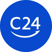 C24 Bank Logo in einem dunkelblauen Kreis.